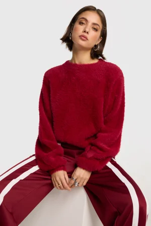 Burgundy Fluffy Knit with Shoulderpad