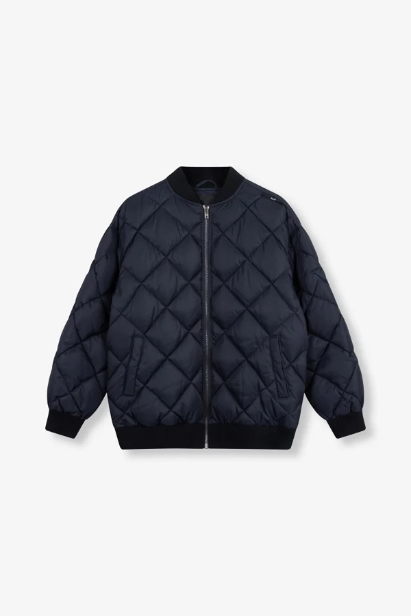 Navy Quilted Over-Sized Bomber Jacket - Image 3