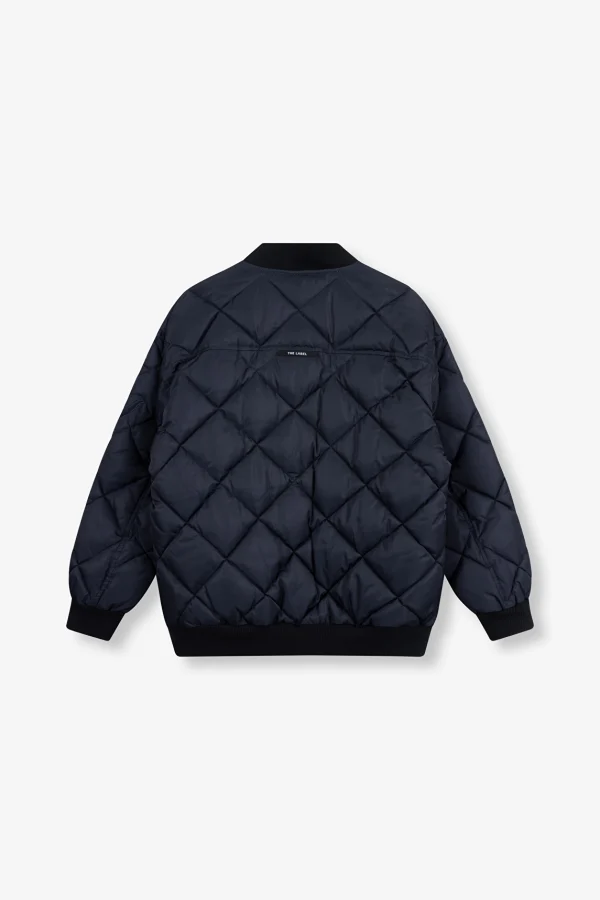Navy Quilted Over-Sized Bomber Jacket - Image 4