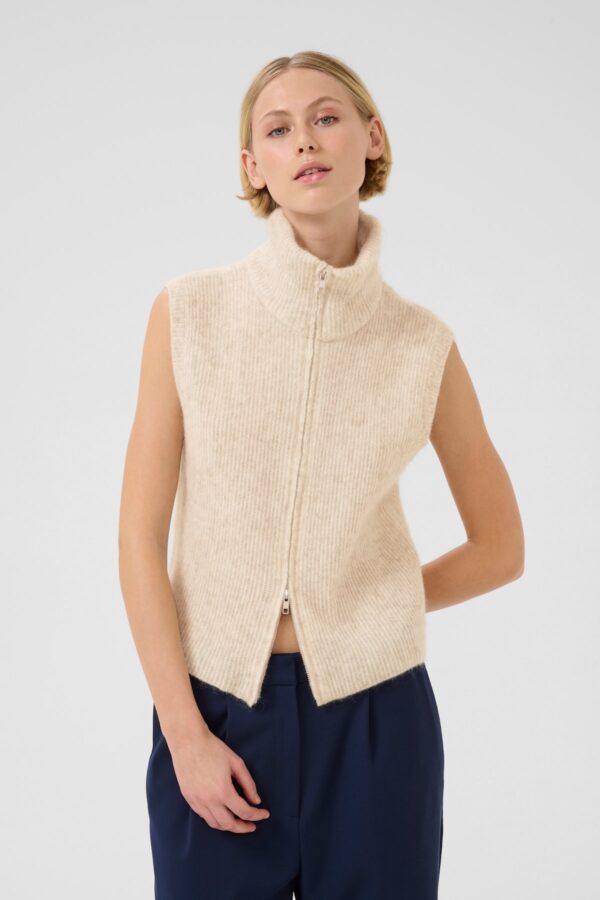 Oatmeal Double-Zipped Mohair Knit Sweater Vest - Image 4