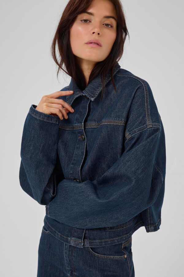 Indigo Denim Shacket with Turn-Up Sleeve - Image 3