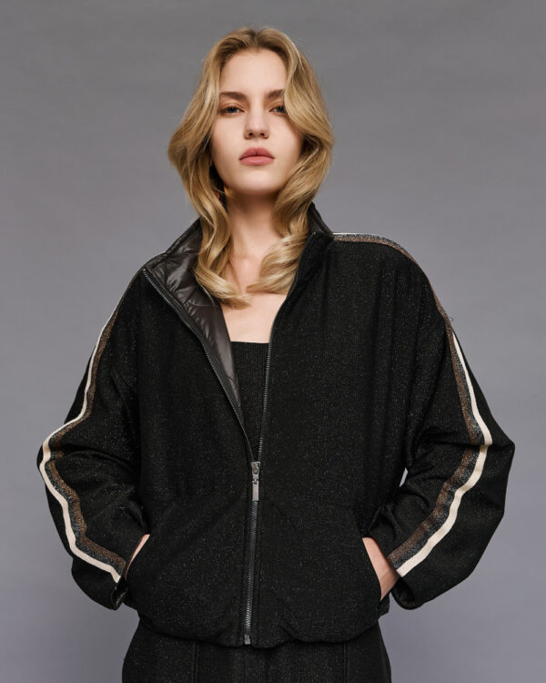 Black Lurex & Quilted Reversible Bomber Jacket - Image 5