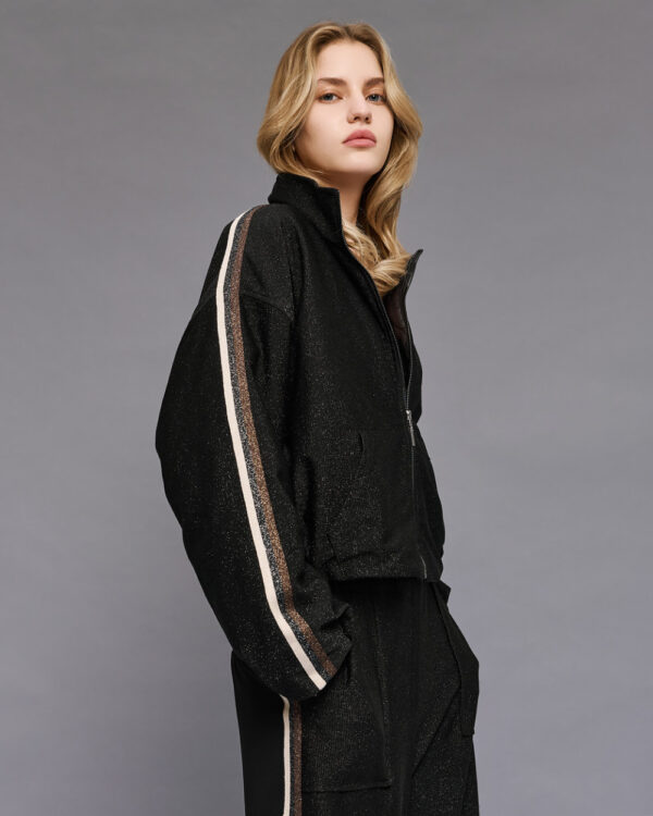 Black Lurex & Quilted Reversible Bomber Jacket - Image 3