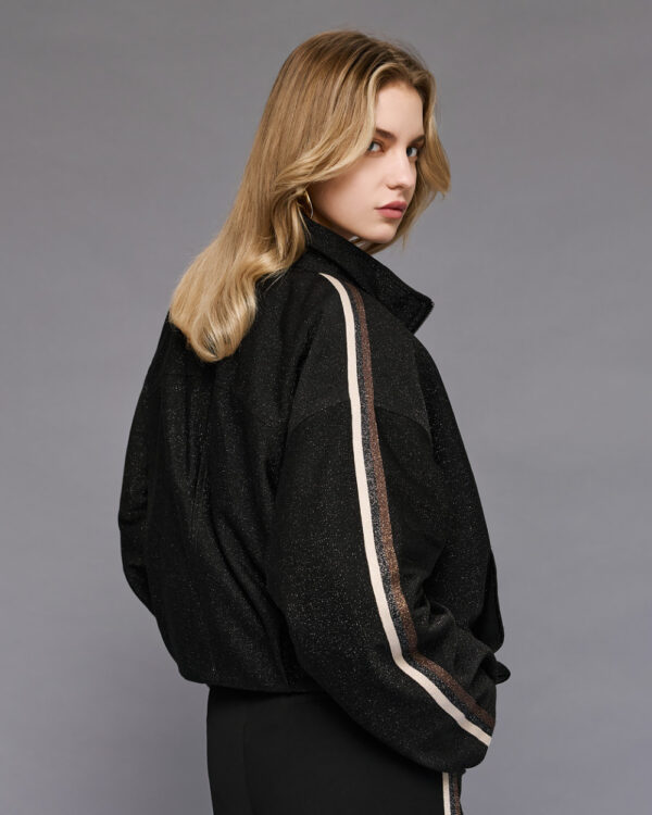 Black Lurex & Quilted Reversible Bomber Jacket - Image 4