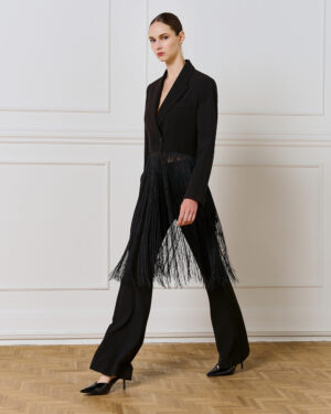Black Cropped Blazer with Fringing