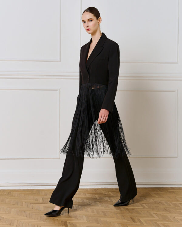 Black Cropped Blazer with Fringing