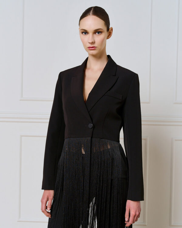 Black Cropped Blazer with Fringing - Image 3