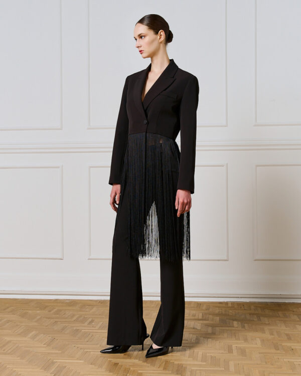 Black Cropped Blazer with Fringing - Image 4