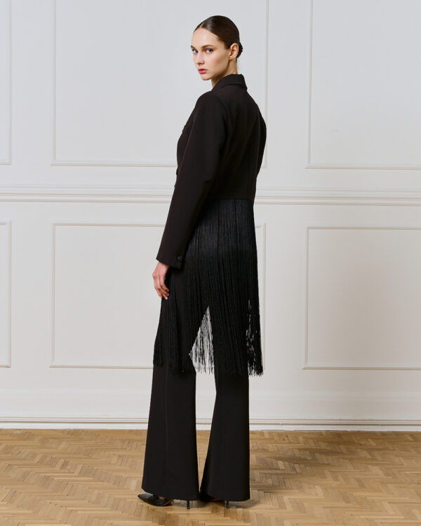 Black Cropped Blazer with Fringing - Image 5