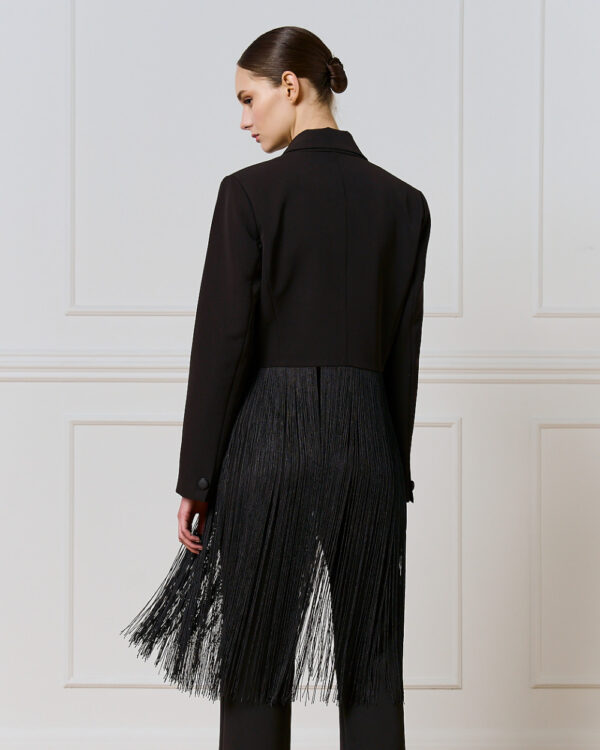 Black Cropped Blazer with Fringing - Image 6