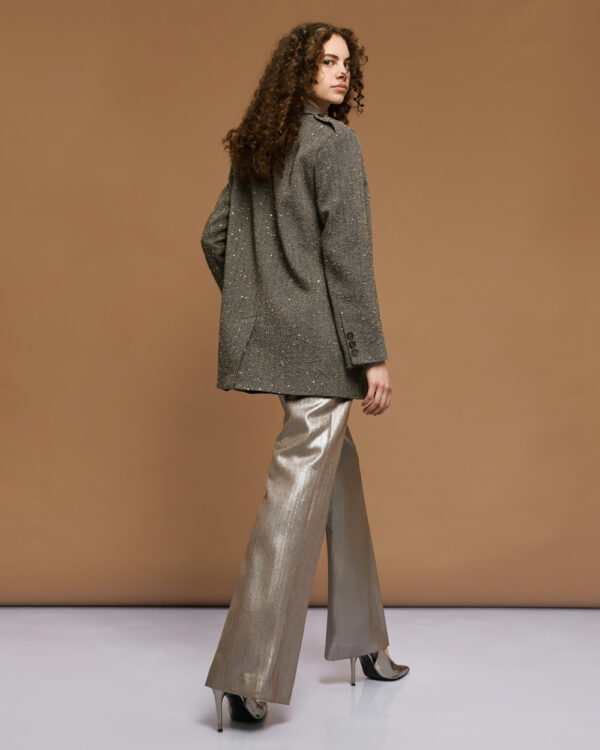 Camel & Black Herringbone Longline Blazer with Sequin Embellishment - Image 5