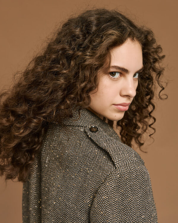 Camel & Black Herringbone Longline Blazer with Sequin Embellishment - Image 6