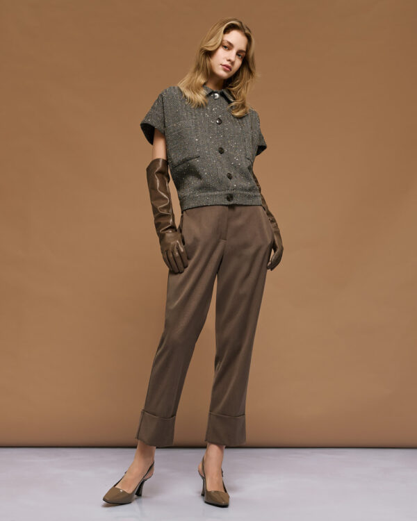 Camel & Black Herringbone Gilet with Sequin Embellishment - Image 5