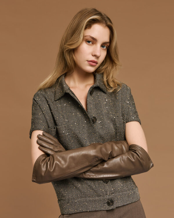 Camel & Black Herringbone Gilet with Sequin Embellishment - Image 2