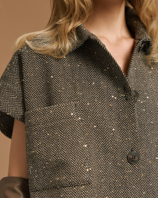 Camel & Black Herringbone Gilet with Sequin Embellishment - Image 4