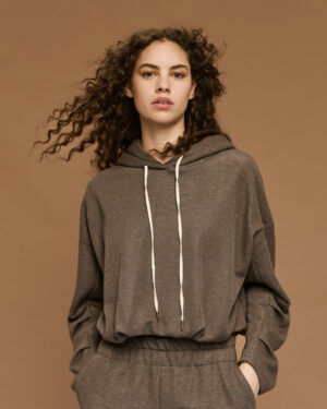 Toffee Cropped Hoodie with Balloon Hem