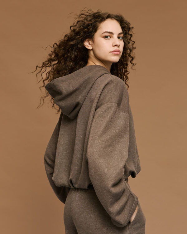 Toffee Cropped Hoodie with Balloon Hem - Image 3