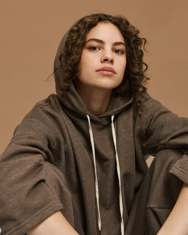 Toffee Cropped Hoodie with Balloon Hem - Image 2