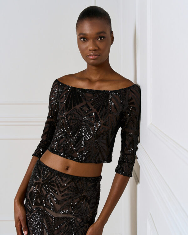Black Mesh Maxi Skirt with Black Embellishment - Image 5