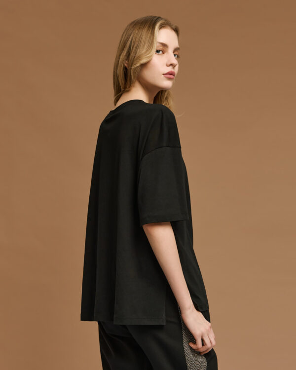 Black T-Shirt with Herringbone & Sequin Embroidery - Image 4