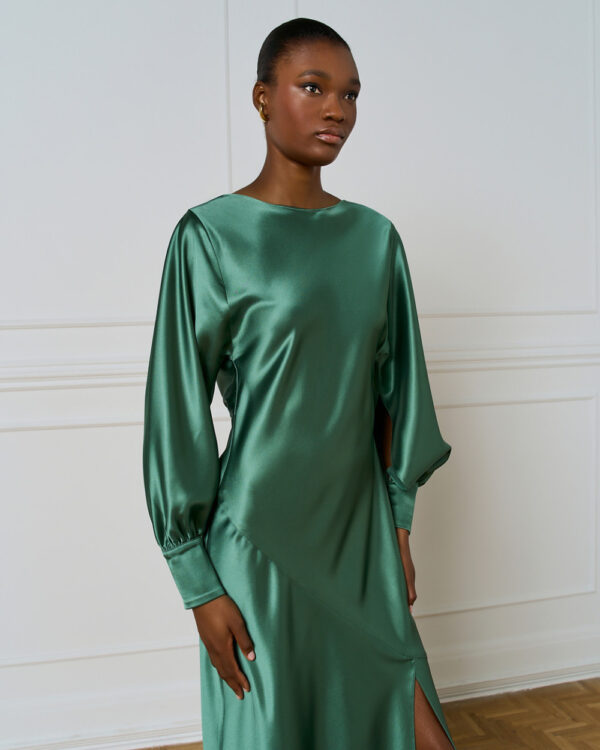 Jade Satin Maxi Dress with Cowl Back - Image 2