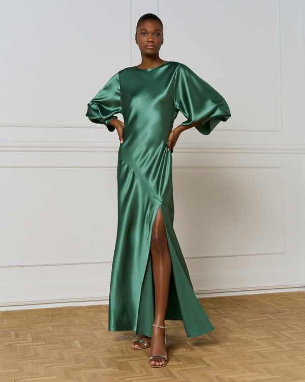 Jade Satin Maxi Dress with Cowl Back - Image 5