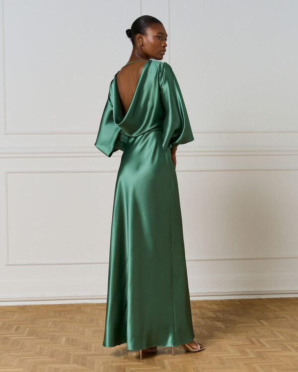 Jade Satin Maxi Dress with Cowl Back - Image 3