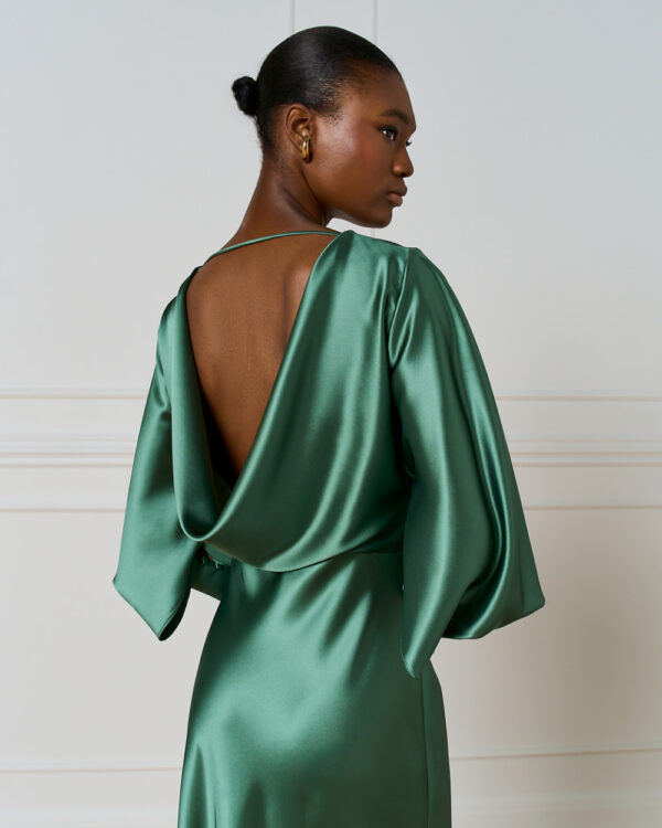 Jade Satin Maxi Dress with Cowl Back - Image 4