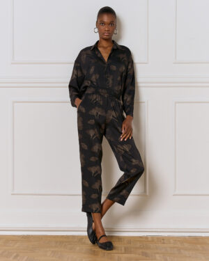 Black & Bronze Printed Ankle-Grazer Trousers
