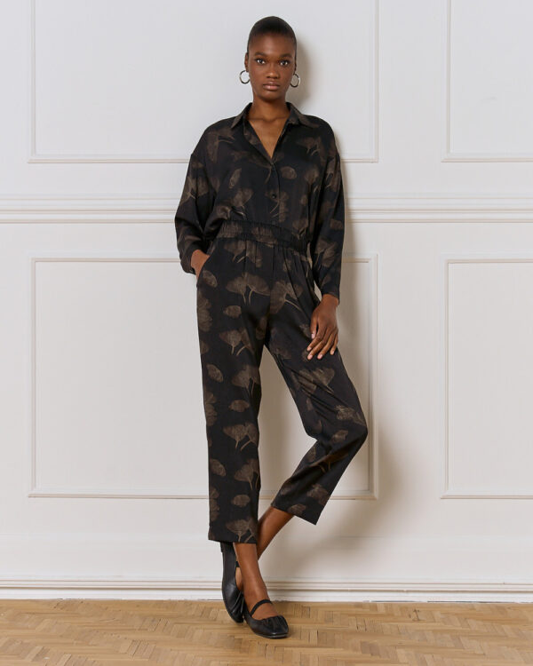 Black & Bronze Printed Ankle-Grazer Trousers