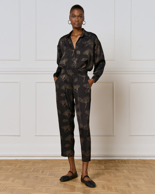 Black & Bronze Printed Ankle-Grazer Trousers - Image 4