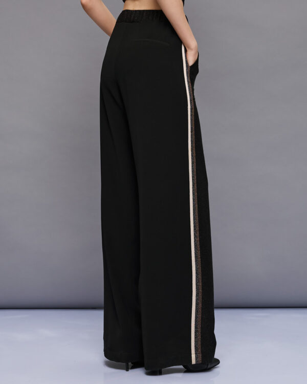 Black Lurex Wide-Leg Trousers with Side Stripe - Image 3