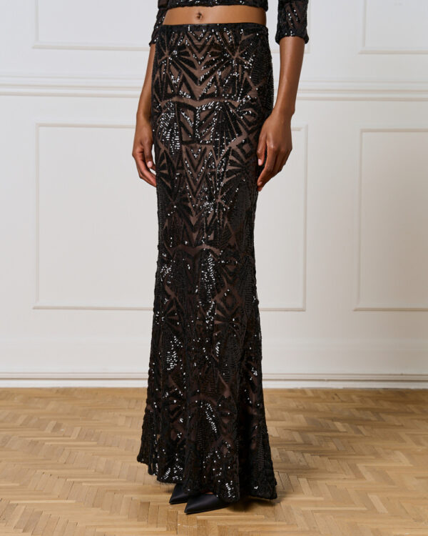 Black Mesh Maxi Skirt with Black Embellishment - Image 2