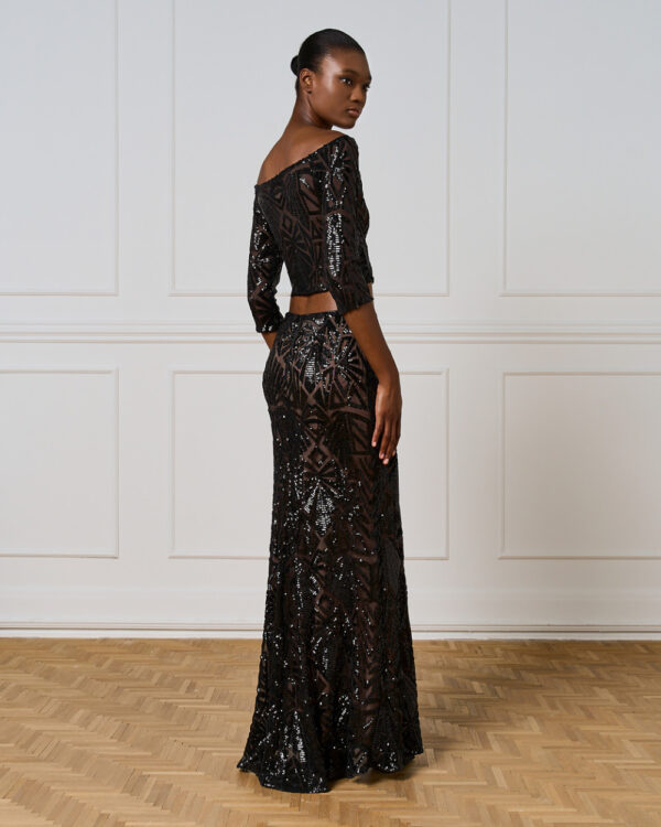 Black Mesh Maxi Skirt with Black Embellishment - Image 3