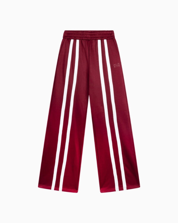 Burgundy Wide-Leg Track Pants with Double Stripe - Image 3