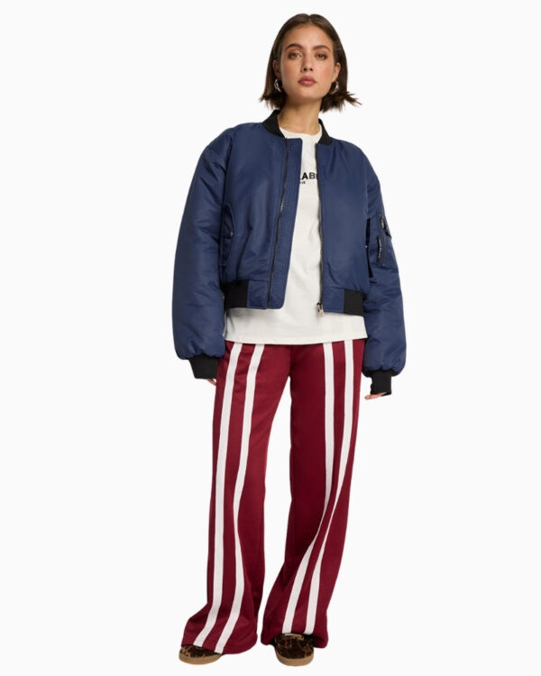 Burgundy Wide-Leg Track Pants with Double Stripe - Image 2