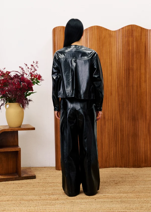 Black Vinyl Shacket with Patch Pockets - Image 5