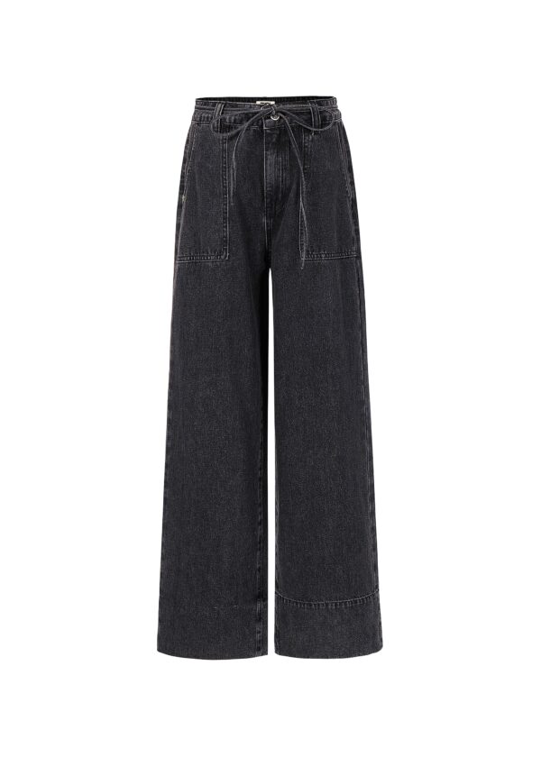 Black Faded Wide-Leg Jeans with Patch Pockets - Image 4