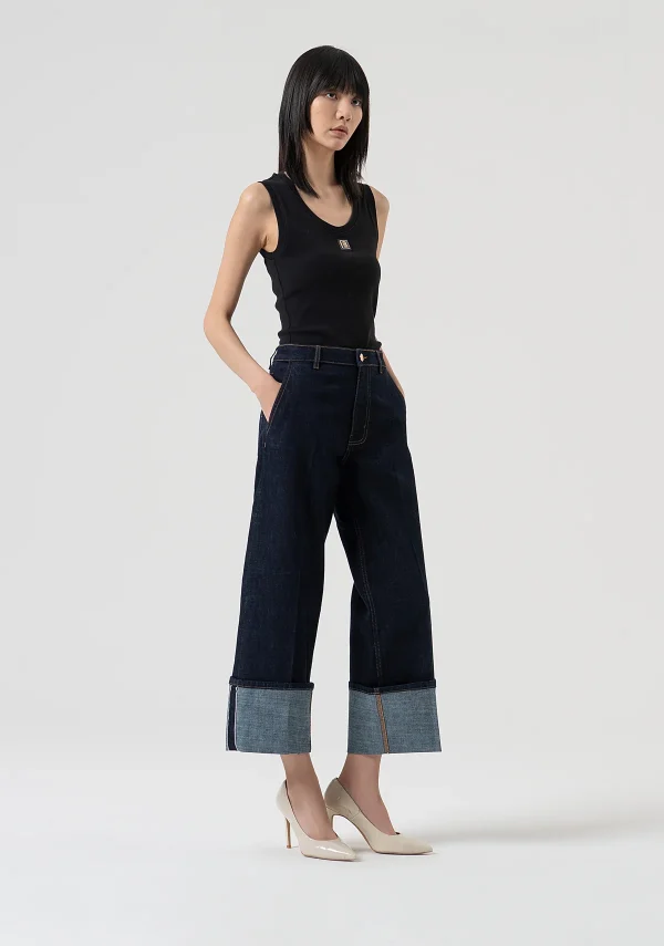 Jeans Indigo Cropped with Turn-Up - Image 2