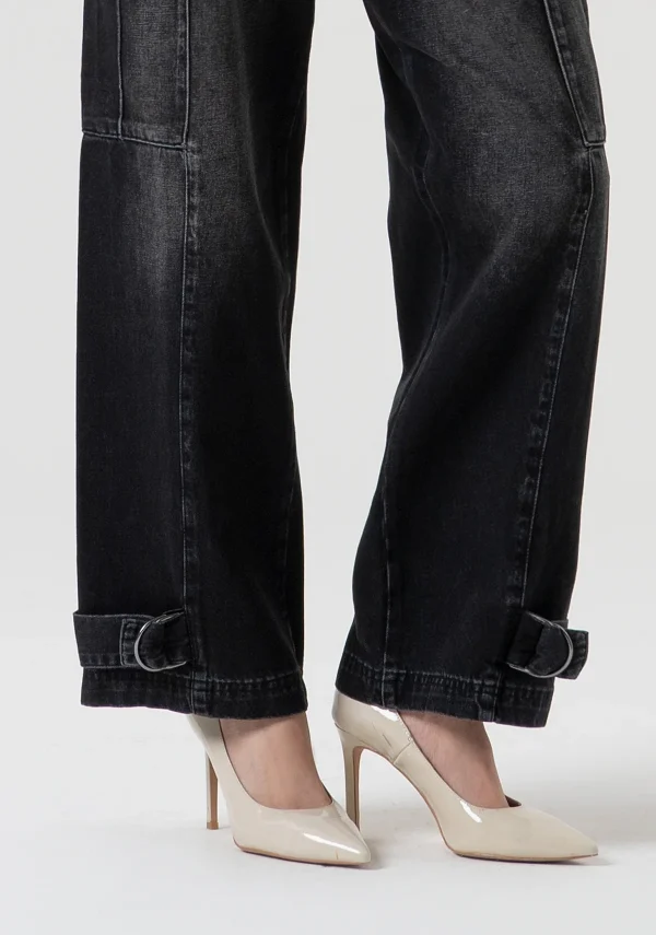 Black Faded Cargo Jeans with Ankle Belt Loops - Image 3