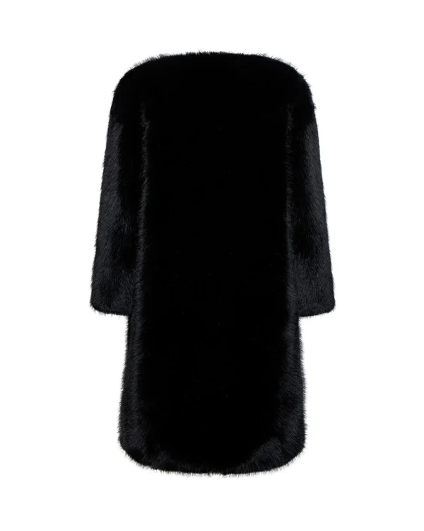 Black Glossy Faux Fur Coat - Image 5