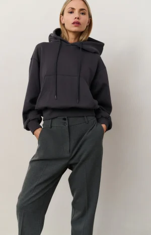 Grey Hoodie with Pleated Hem