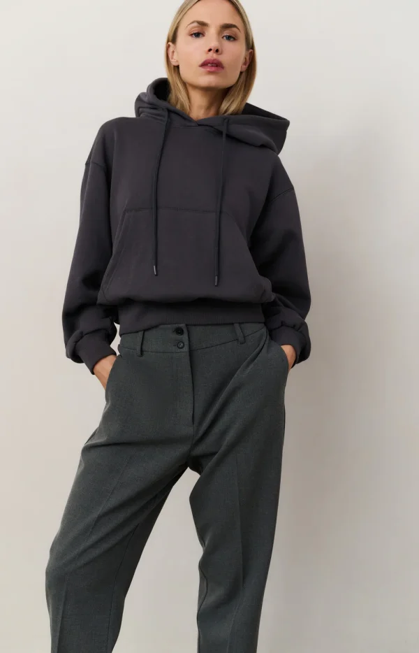 Grey Hoodie with Pleated Hem