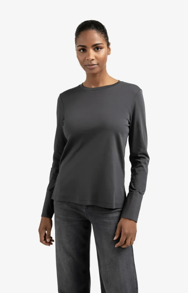 Grey Jersey Long-Sleeved Top with Woven Cuff - Image 2