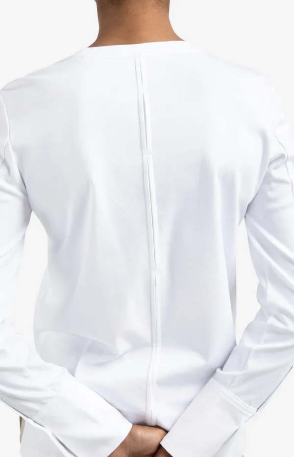 White Jersey Long-Sleeved Top with Woven Cuff - Image 4