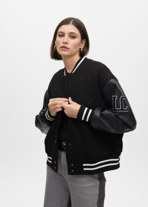Black & White Varsity Jacket with Micro Jewel Embellishment