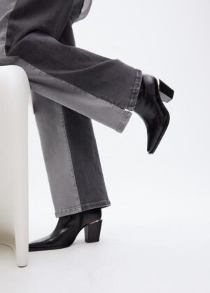 Black Heeled Ankle Cowboy Boot with Embellishment