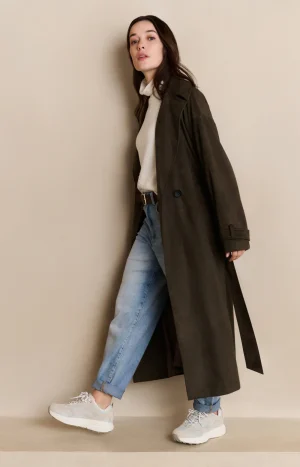 Mink Brown Faux Suede Belted Trench Coat