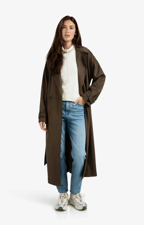 Mink Brown Faux Suede Belted Trench Coat - Image 2