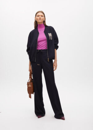Navy Pinstripe Trousers with Elastic Waist
